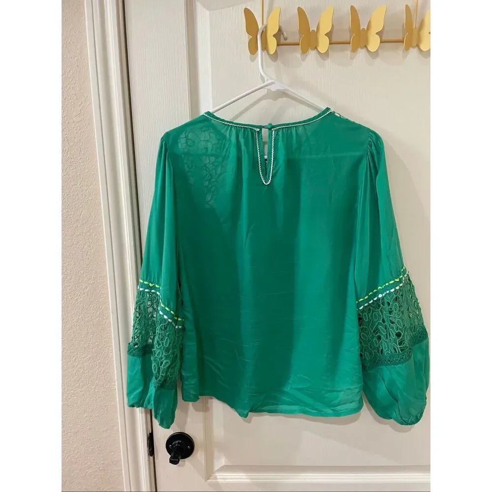 Anthropologie Bl^nk London green lace and embroidered blouse size XS